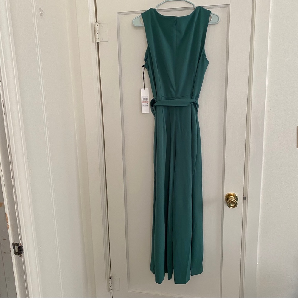 Calvin Klein Teal V-Neck Sleeveless Jumpsuit with Tie Belt - Picture 6 of 12